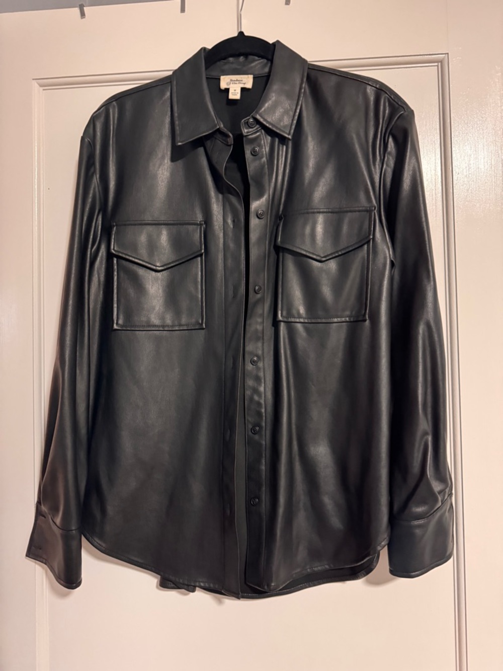 Leather Button-Down Shirt Jacket - Black